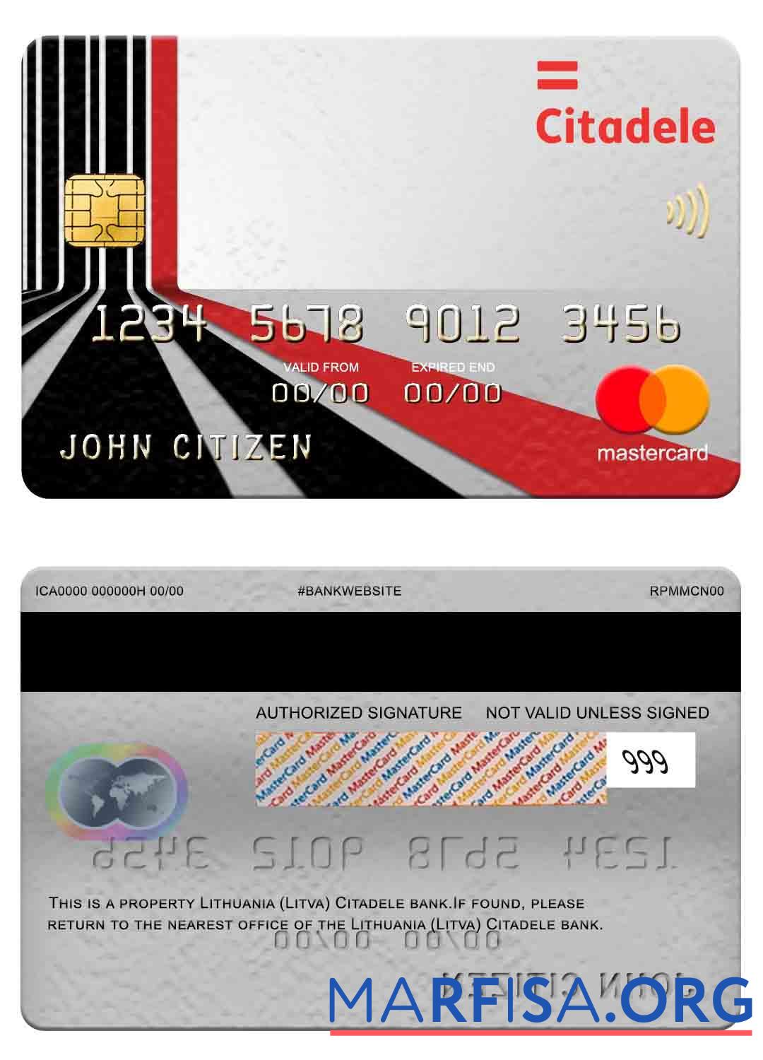 Blank Lithuania (Litva) Citadele bank mastercard real example